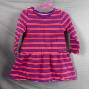 Mini Boden Toddler Purple & Orange Striped Dress Long Sleeve 1.5/2 Years